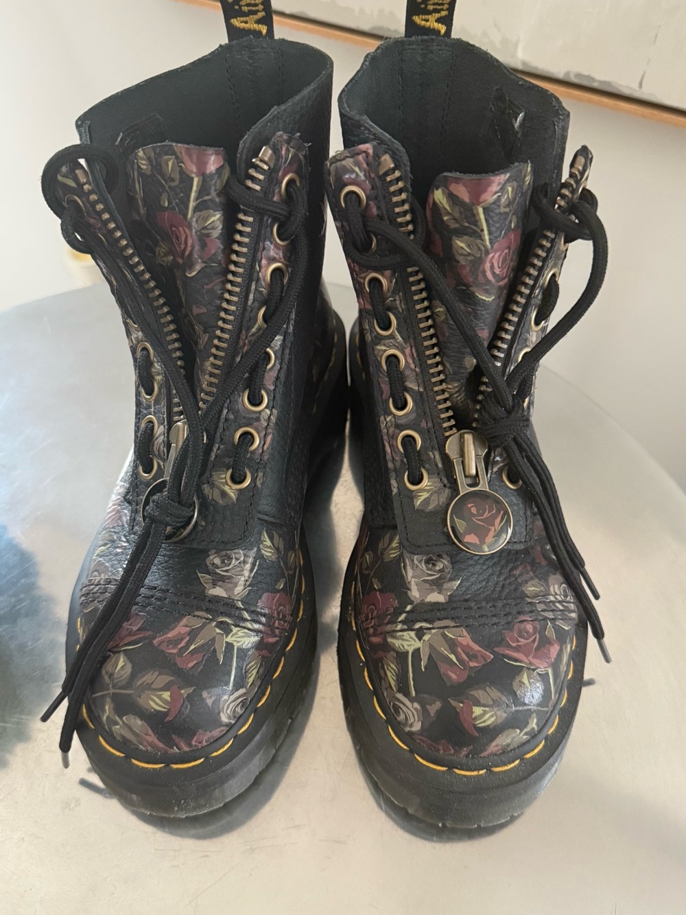 Dr. Martens Black Leather Sinclair Lace-Up Boots with Brass Zipper Detail